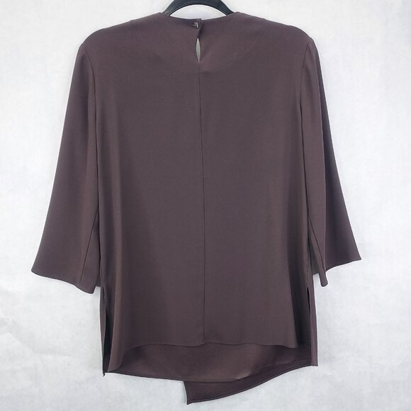 M.M. LaFleur Bourgeois Blouse Small Molasses Brown Asymmetrical Hem Keyhole Back - Picture 10 of 14